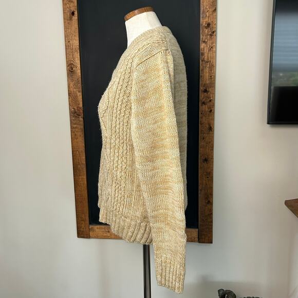 Vintage 70s Cadence Fisherman Cable Knit Sweater V-Neck Coastal Neutral Size M - Picture 8 of 10